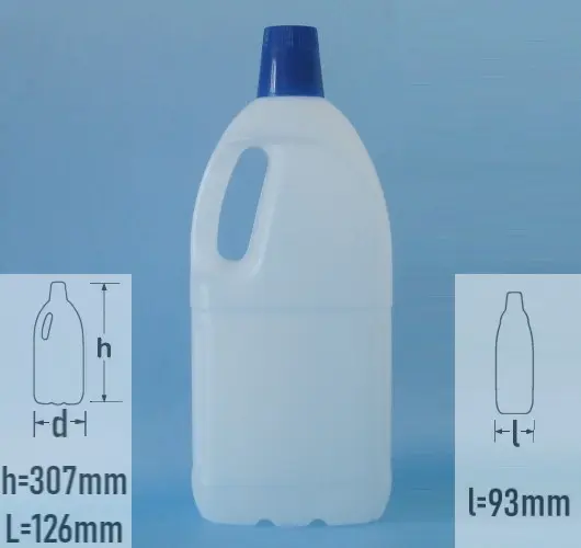 Sticla plastic 2 litri culoare natur cu capac cu dozator 40ml albastru